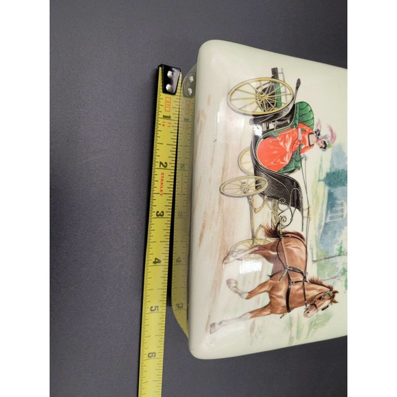 VTG Ceramic Trinket Box Dish Lidded Transfer Lady Horse Buggy Handmade - Picture 6 of 8